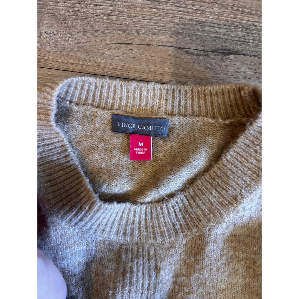 Vince Camuto Womens Tan Marled Crew Neck Ribbed Detail Pullover Sweater Medium - Picture 2 of 4